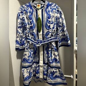 Farm Rio Off-White Garden Tiles Mini Dress. XL NWT
